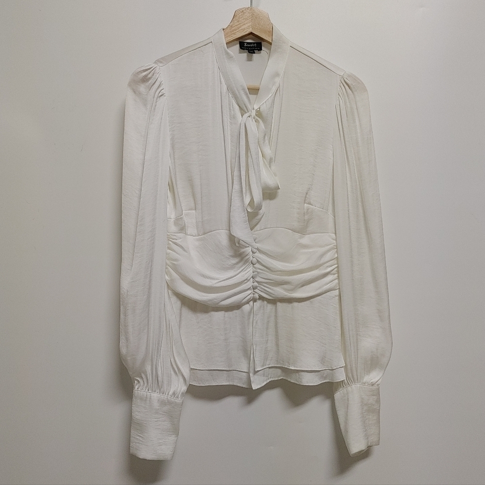 Bardot Tie Neck Ruched Blouse